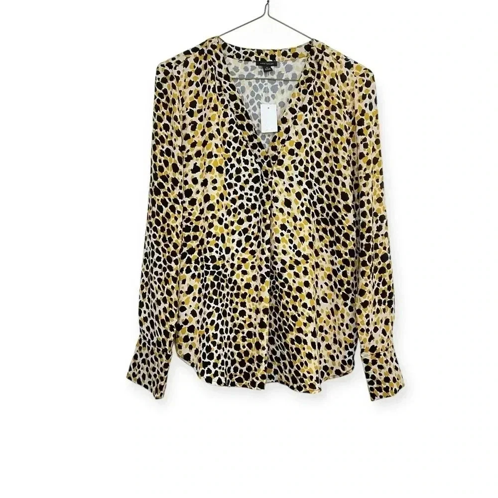 Ann Taylor Leopard Print Blouse Long Sleeve Size XS